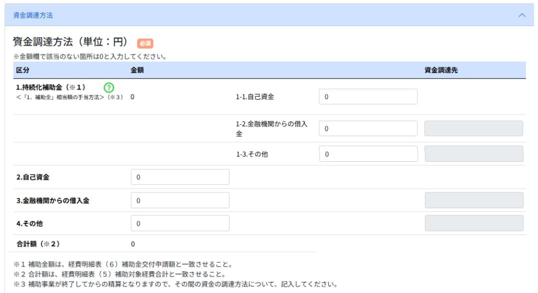 小規模事業者持続化補助金の事業計画書_経費明細表と資金調達方法の関係
